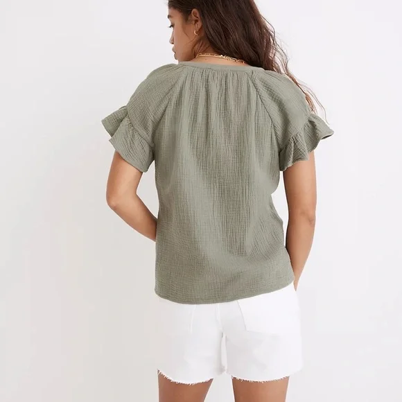 Madewell Lightspun Ruffle-Sleeve Henley Top - Picture 3 of 7